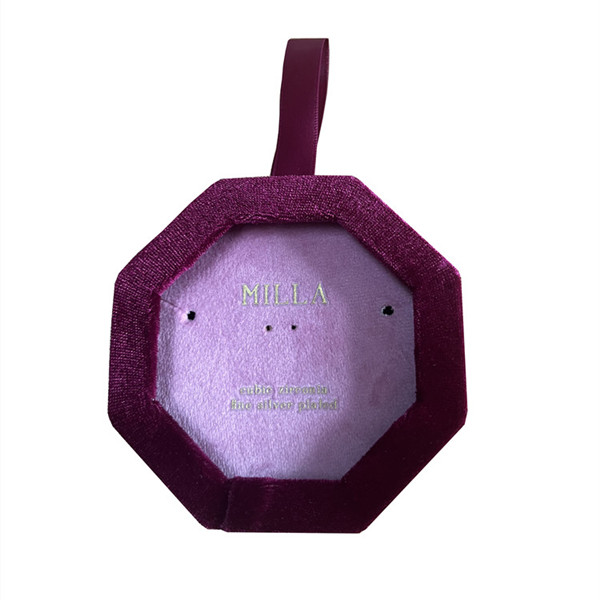 Luxury velvet octagon earring display box with ribbon loop