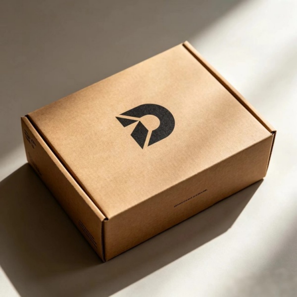 Minimal Kraft Mailer Box Packaging with Black Logo
